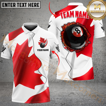 Maxcorners Billiard 8-Ball Fire Canadian Flag Personalized Name 3D Unisex Shirt
