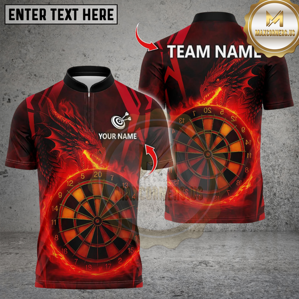 Maxcorners Darts Dragon Fire Flame Personalized Name 3D Unisex Shirt