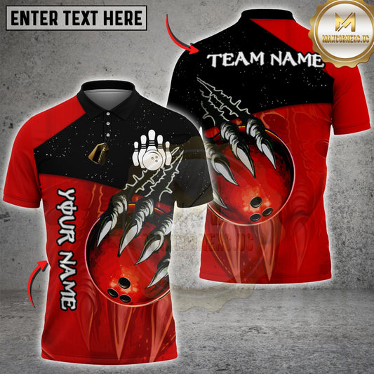 Maxcorners Bowling Skull Claw Strike Ball Multicolor Customized Name, Team Name 3D Shirts