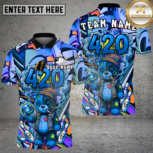 Maxcorners Bowling 420 Bear Pink Purple Multicolor Options Personalized Name, Team Name 3D Shirt (4 Colors)