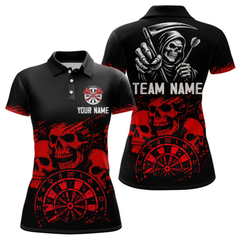 Maxcorners Custom Men's Grim Reaper Dart Shirt – Black Red Grunge Darts Jersey Team Polo & Quarter Zip Styles LM2404