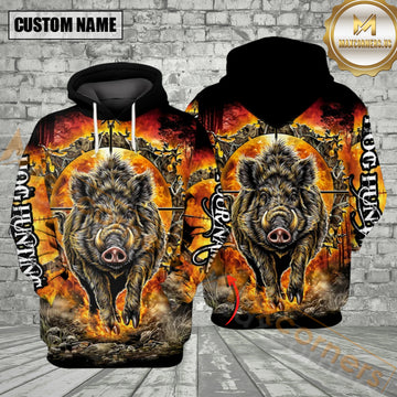 Maxcorners Fiery Hog Hunting Custom Name All Over Print Shirt Best Gift For Hunter