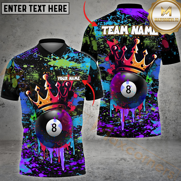 Maxcorners Billiard Crowned 8-Ball Paint Splash Multicolor Personalized 3D Shirt, Graffiti Royal Style Shirts