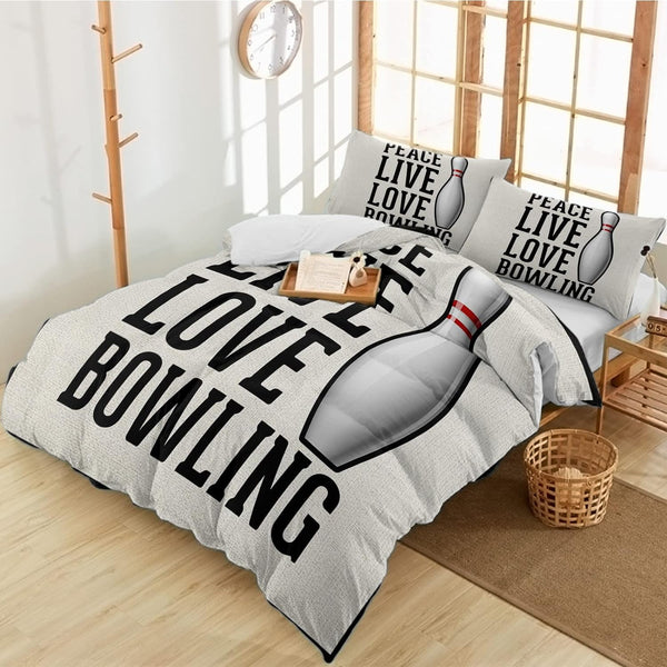 Maxcorners Peace Love Bowling Ball And Pins 3D Bedding Set