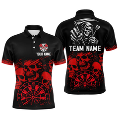 Maxcorners Custom Men's Grim Reaper Dart Shirt – Black Red Grunge Darts Jersey Team Polo & Quarter Zip Styles LM2404