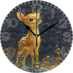Maxcorners Cute Deer Wall Clock Battery Operated Non Ticking Silent Quartz Analog Rustic Farmhouse Round Clock Retro Decor for Home Kitchen Living Room Bathroom TU3012