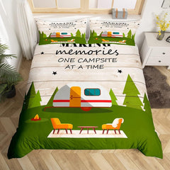 Maxcorners Camper Comforter Cover Twin Happy Camping Bedding Set