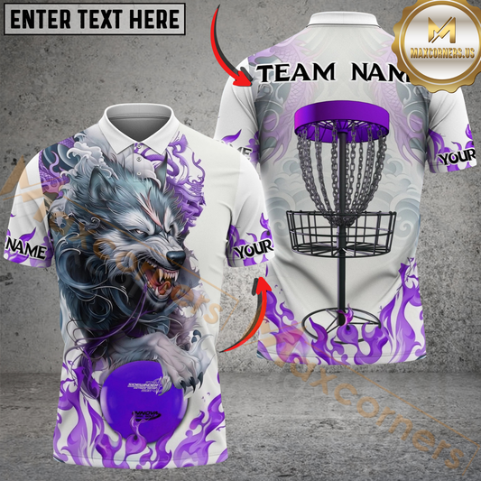 Maxcorners Angry Wolf Disc Golf Polo Personalized Name, Team Name 3D Shirt (4 Colors)