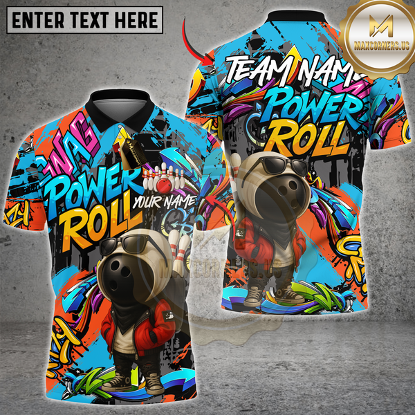 Maxcorners Bowling Graffiti Ball Character Power Roll Multicolor Customized Name, Team Name 3D Shirts
