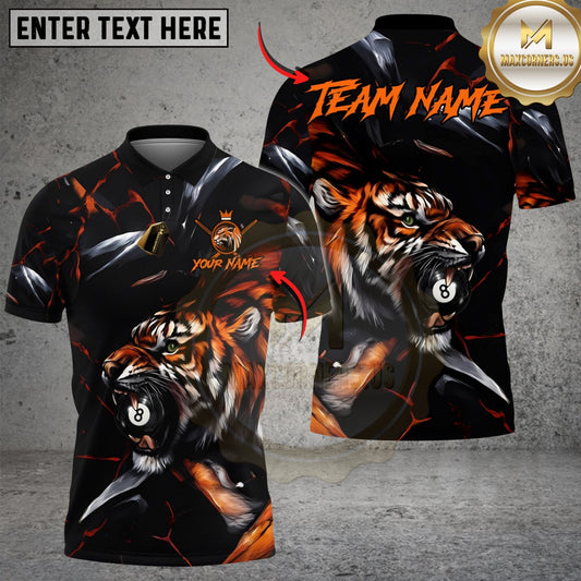 Maxcorners Billiards 8 Ball Tiger King Customized Name, Team Name 3D Shirt (6 Colors)