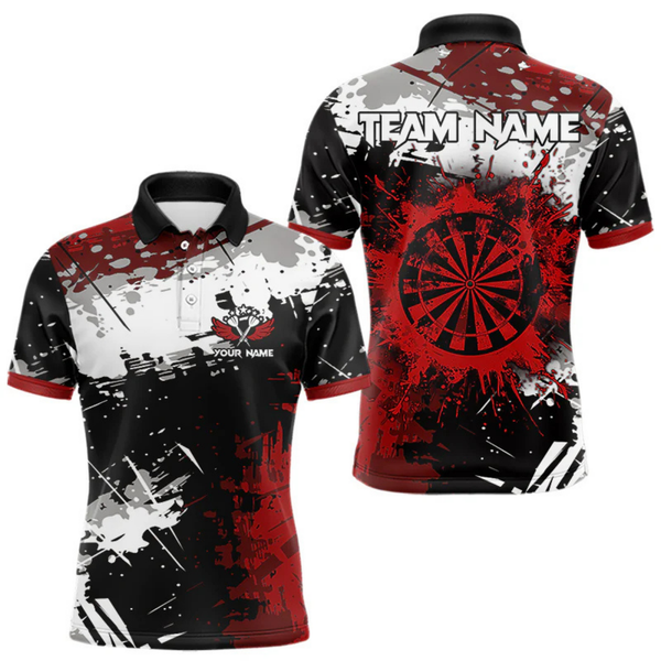 Maxcorners Red Grunge Paint Splash Dart Polo & Quarter Zip Custom Dart Shirts For Men Darts Team Jerseys