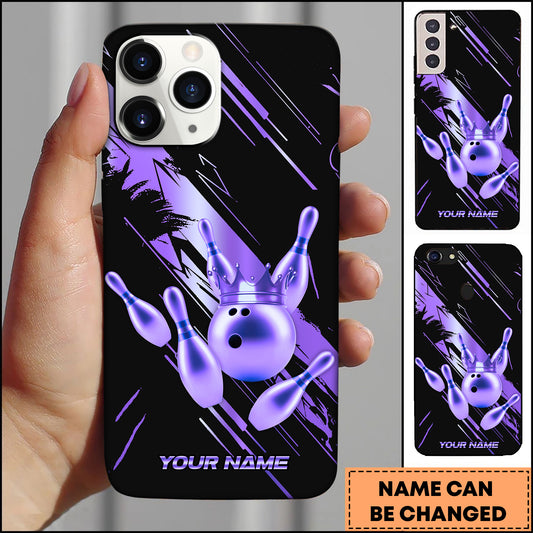 Maxcorners Bowling Golden Crown Strike Ball Multicolor Personalized Name 3D Phone Case
