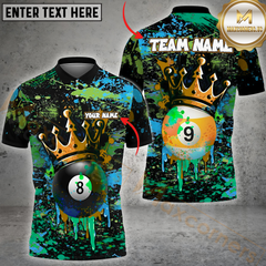 Maxcorners Billiard Crowned 8-Ball And 9-BallPaint Splash Multicolor Personalized 3D Shirt, Graffiti Royal Style Shirt