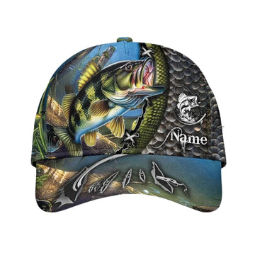 Maxcorners Custom Name Bass Fishing 3D Baseball Caps, Custom Fishing Hats Caps LM0402
