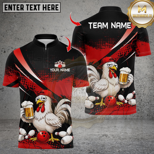 Maxcorners Funny Rooster Beer Bowling & Pins Design Personalized Name 3D Unisex Shirt