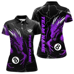 Maxcorners Custom Men's Dragon Billiard Shirt – Black And Purple 8 Ball Pool Team Jersey Polo & Quarter Zip LM2404