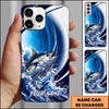 Maxcorners Fishing Blue Ocean Wave Personalized Name Phone Case (12 Fish Species)