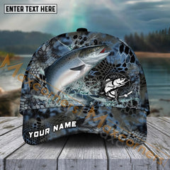 Maxcorners Salmon FishingBlue Kryptek Camo Pattern Sport Pattern Personalized Name 3D Cap MT173