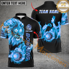 Maxcorners Fiery Lion Bowling Jersey Multicolor Option Customized Name, Team Name 3D Polo Shirt