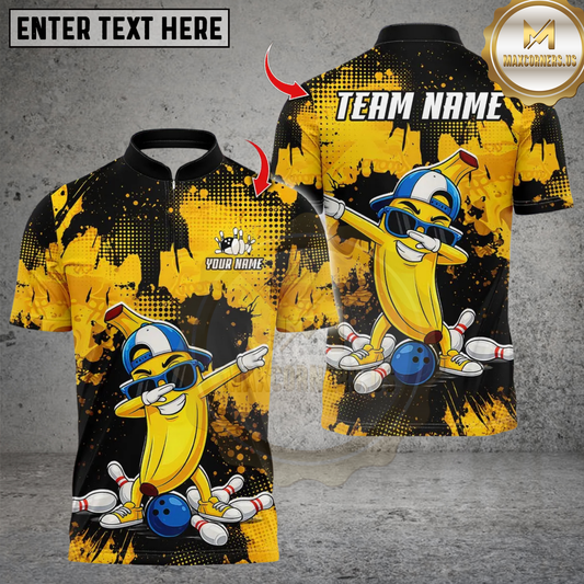 Maxcorners Funny Banana Bowling & Pins Design Personalized Name 3D Unisex Shirt