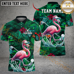 Maxcorners Tropical Flamingo Golf Polo Shirt, Customized Name & Team Name 3D Shirts (4 Colors)