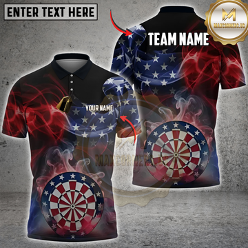 Maxcorners Darts American Flag Smoke Dartboard Personalized Name 3D Unisex Shirt