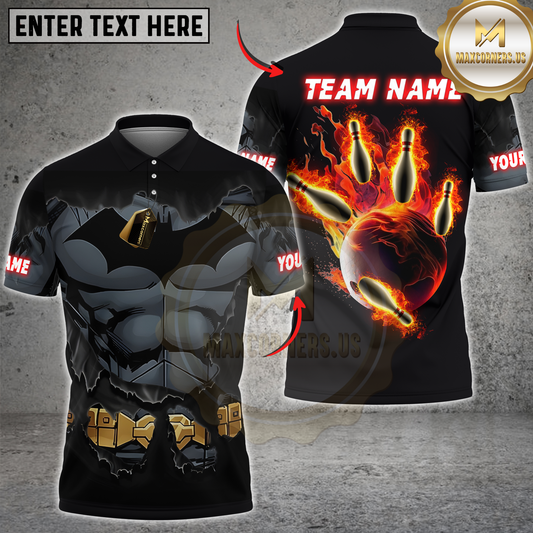 Maxcorners Bowling Dark Knight Fire Strike Personalized Name 3D Unisex Shirt