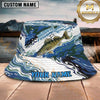 Maxcorners Fishing Blue Camo Wave Personalized Name 3D Bucket Hat (12 Fish Species)
