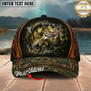 Maxcorners Fishing Forest Camo Orange Trim Personalized 3D Cap (12 Fish Species)