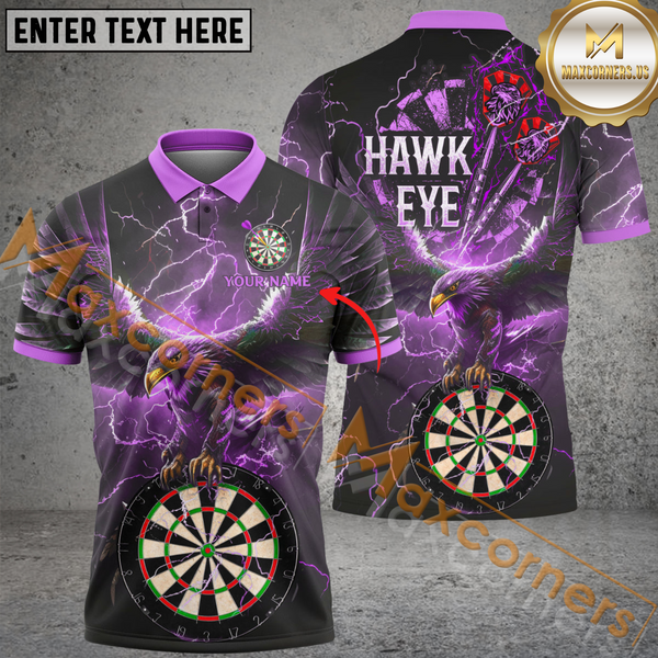 Maxcorners Darts Eagle Thunder Lightning Customized Name, Team Name 3D Polo Shirt