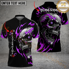 Maxcorners Billiard Pool 8 Ball Flame Skull Personalized Name Men And Women 3D Polo Shirt Custom Billiard Team Jersey (4 Colors)