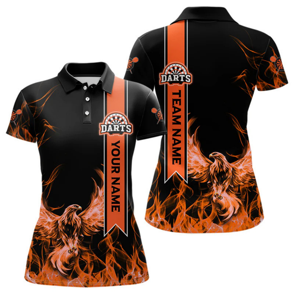 Maxcorners Orange Flames Eagle Custom Name In Ribbon Dart Shirts For Men, Dart Team Jerseys LM054