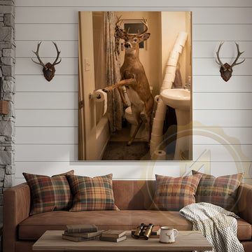 Maxcorners Deer Canvas Funny Bathroom Toilet Paper Humor Canvas Wall Art