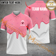 Maxcorners Golf  Ice Cream Melting On Ball Cone  Multicolor Option Customized Name, Team Name 3D Polo Shirt