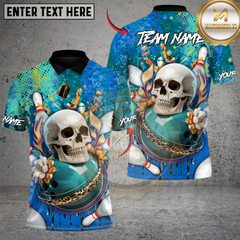 Maxcorners Bowling Skull Splash Strike Multicolor Customized Name Team Name 3D Shirts