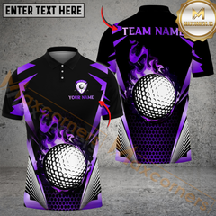 Maxcorners Blazing Fireball Golf Polo Shirt, Customized Name & Team Name 3D Shirts (4 Colors)
