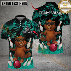 Maxcorners Bowling And Pins Funny Happy Beaver Customized Name, Team Name 3D Shirt (4 Colors)