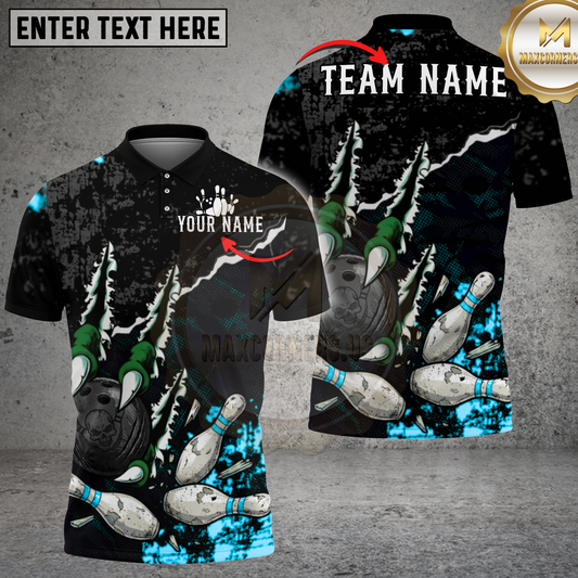 Maxcorners Bowling Monster Claw Strike Graphic Multicolor Options Personalized Name, Team Name 3D Shirt (4 Colors)