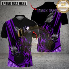 Maxcorners Bowling And Pins Flame Strike Minimalist Black Customized Name, Team Name 3D Shirt (4 Colors)