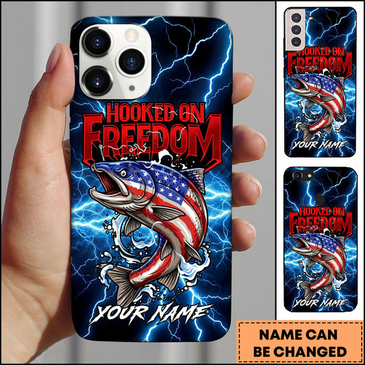Maxcorners Chinook Fishing Phone Case Hooked On Freedom Lightning Art Personalized Name 3D Phone Case