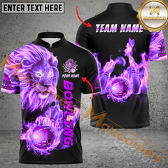 Maxcorners Fiery Lion Bowling Jersey Multicolor Option Customized Name, Team Name 3D Polo Shirt