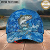 Maxcorners Fishing Blue Wave Scale Personalized Name 3D Cap (12 Fish Species)