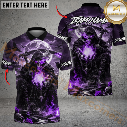 Maxcorners Golf Dark Night Reaper Design Personalized Name, Team Name 3D Shirt (4 Colors)