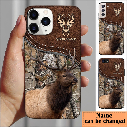 Maxcorners Elk Hunting Leather Pattern Personalized Name Phone Case (4 colors) LM1601