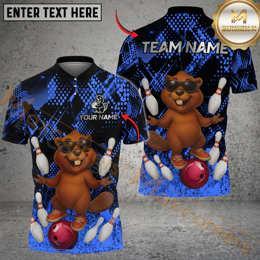 Maxcorners Bowling And Pins Funny Happy Beaver Customized Name, Team Name 3D Shirt (4 Colors)