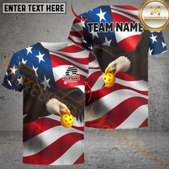 Maxcorners Custom Name, Team Name 3D Pickleball American Flag Eagle Performance Unisex Shirt