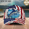Maxcorners Fishing Patriotic Ripped Ocean Personalized Name 3D Cap (12 Fish Species)
