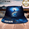 Maxcorners Fishing Green Camo Fishing Adventure with Dynamic Splash Personalized Name 3D Bucket Hat (13 Fish Species)