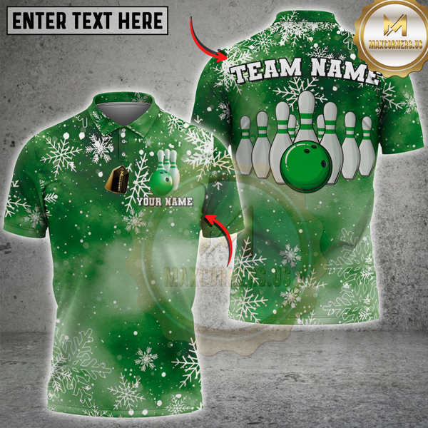 Maxcorners Bowling Snowflake Winter Xmas Multicolor Customized Name, Team Name 3D Shirts
