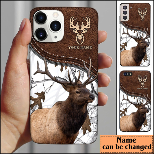 Maxcorners Elk Hunting Leather Pattern Personalized Name Phone Case (4 colors) LM1601